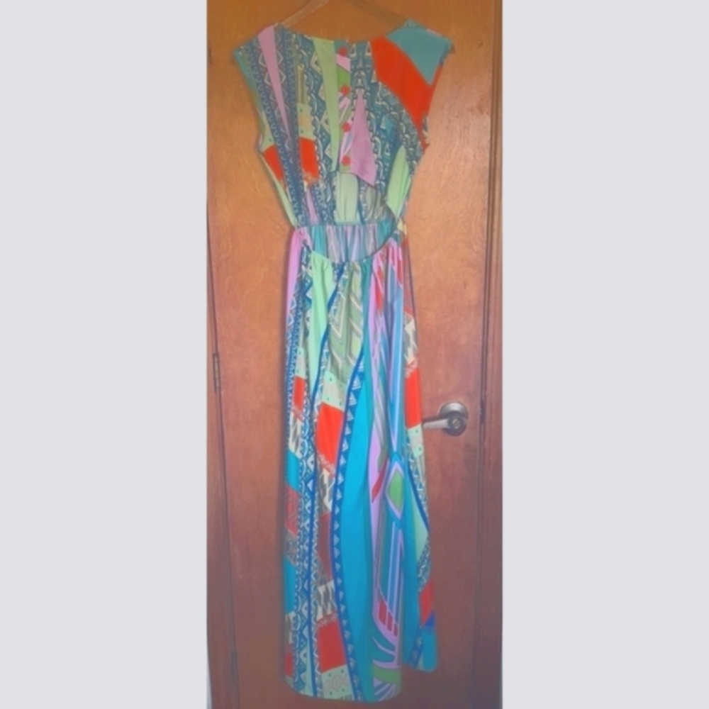 Vibrant Cutout Geometric Patterned Maxi Slit Leg … - image 3